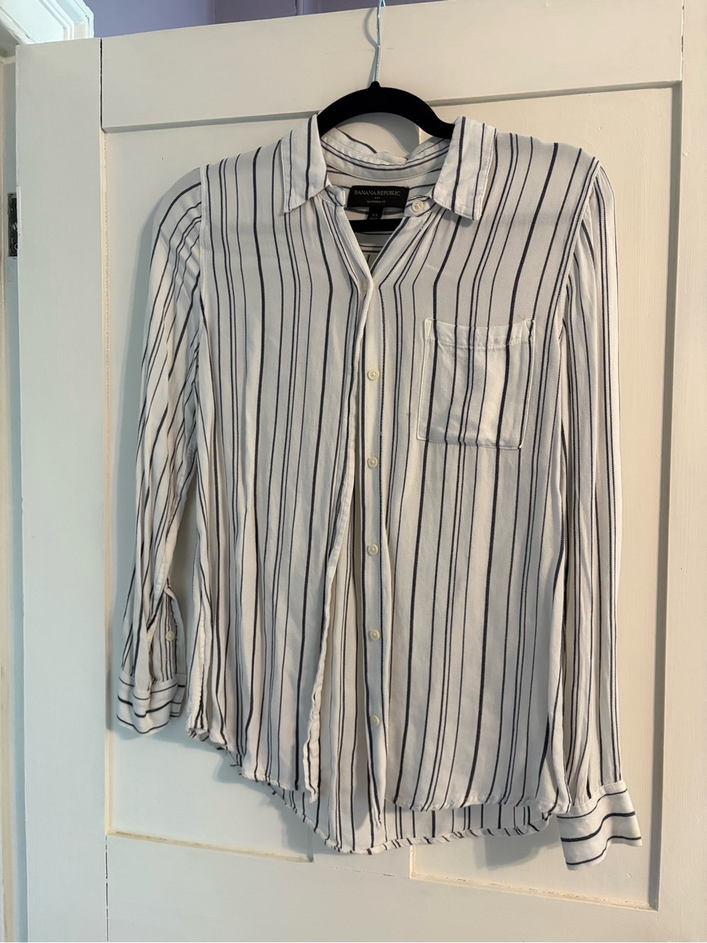 Banana Republic White Button-Down Shirt with Navy Stripes